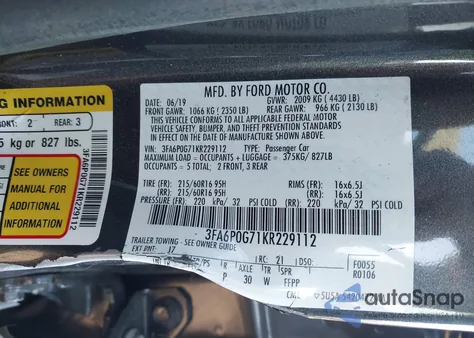 2019 Ford Fusion S из США, поврежденный, VIN 3FA6P0G71KR229112